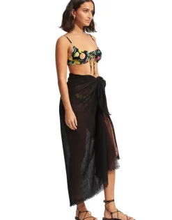 Seafolly Textured Cotton Beach Wrap - Black Hot