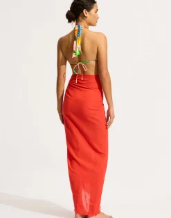 Seafolly Textured Cotton Beach Wrap - Flame Best
