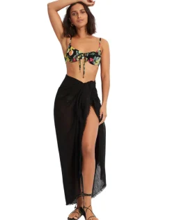 Seafolly Textured Cotton Beach Wrap - Black Hot