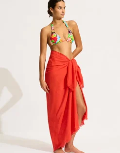 Seafolly Textured Cotton Beach Wrap - Flame Best