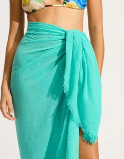 Seafolly Textured Cotton Beach Wrap - Aquatic Blue Discount