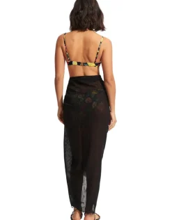 Seafolly Textured Cotton Beach Wrap - Black Hot