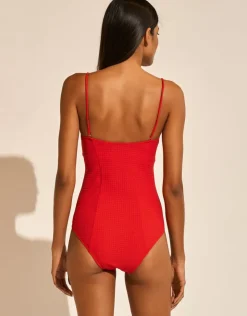 Maryan Mehlhorn The Bloom Zipped Bandeau Swimsuit - Radiant Red Discount