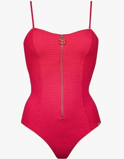 Maryan Mehlhorn The Bloom Zipped Bandeau Swimsuit - Radiant Red Discount