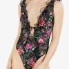 Ted Baker Tilulah Ruffle Plunge Swimsuit - Black Sale