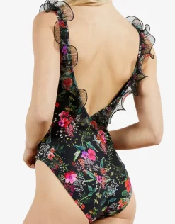 Ted Baker Tilulah Ruffle Plunge Swimsuit - Black Sale