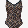 Charmline Tobacco Fields Detail Front Swimsuit - Tabac Black New