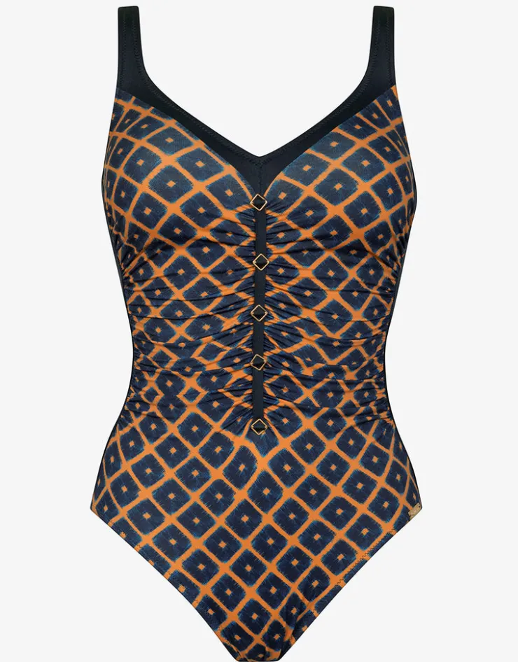 Charmline Tobacco Fields Detail Front Swimsuit - Tabac Black New
