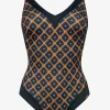 Charmline Tobacco Fields V Neck Swimsuit - Tabac Black Fashion