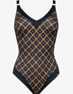 Charmline Tobacco Fields V Neck Swimsuit - Tabac Black Fashion
