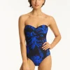 Sea Level Tradewind Cross Front Bandeau Swimsuit - Night Sky Fashion