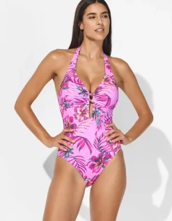 Lidea Tropic Radiance Plunge Halter Swimsuit - Electric Pink Online