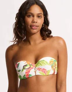 Seafolly Tropica Bustier Bandeau Bikini Top - Ecru New