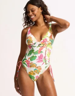 Seafolly Tropica Drawstring Side Swimsuit - Ecru Sale