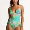 Seafolly Tropica Drawstring Side Swimsuit - Jade Outlet