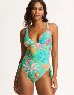 Seafolly Tropica Drawstring Side Swimsuit - Jade Outlet