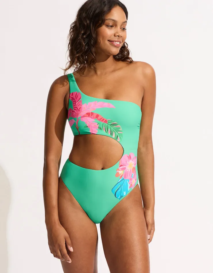 Seafolly Tropica One Shoulder Cut Out Swimsuit - Jade Fashion