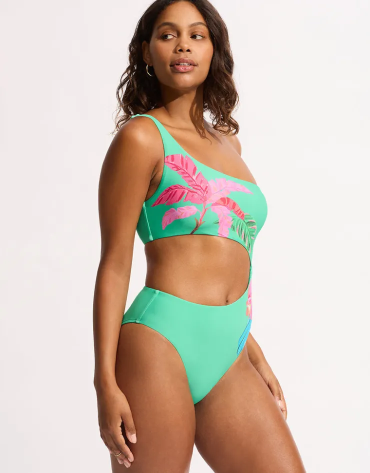 Seafolly Tropica One Shoulder Cut Out Swimsuit - Jade Fashion