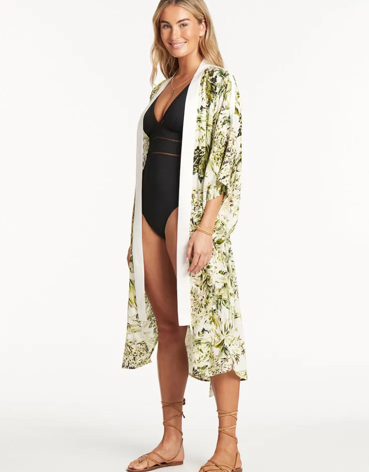 Sea Level Troppica Kimono - White New
