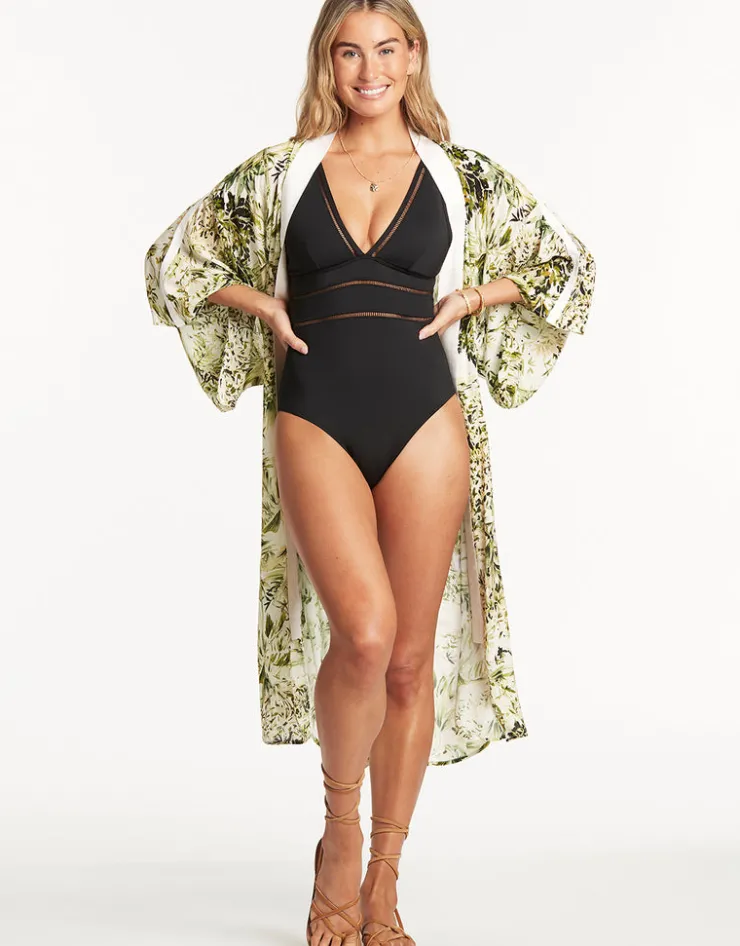 Sea Level Troppica Kimono - White New