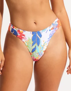 Seafolly Under the Sea High Leg Ruched Side Bikini Pant - White Outlet