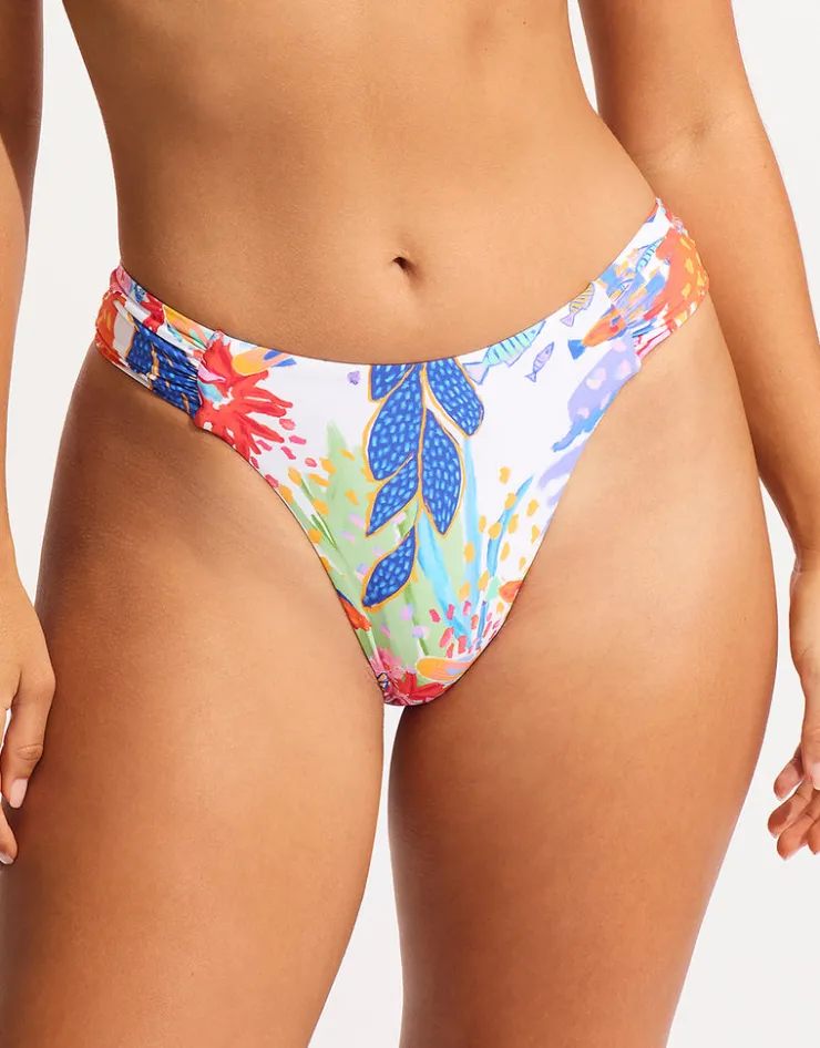 Seafolly Under the Sea High Leg Ruched Side Bikini Pant - White Outlet