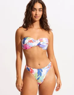 Seafolly Under the Sea High Leg Ruched Side Bikini Pant - White Outlet