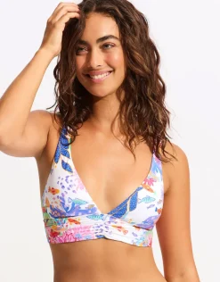 Seafolly Under the Sea Longline Tri Bikini Top - White New