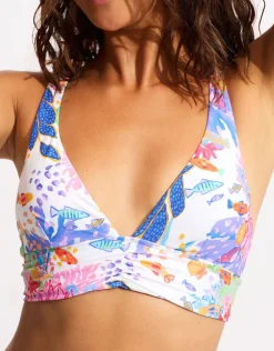 Seafolly Under the Sea Longline Tri Bikini Top - White New