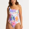 Seafolly Under the Sea One Shoulder Swimsuit - White Hot