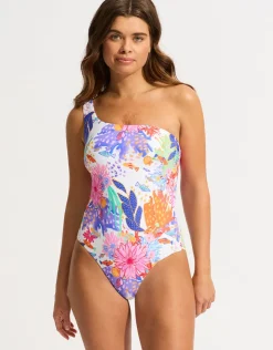 Seafolly Under the Sea One Shoulder Swimsuit - White Hot