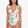 Lauren Ralph Lauren Watercolour Tropical Shirred Plunge Swimsuit - White Multi Online