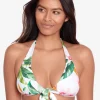 Lauren Ralph Lauren Watercolour Tropical Tie Front Halter Bikini Top - White Multi Outlet