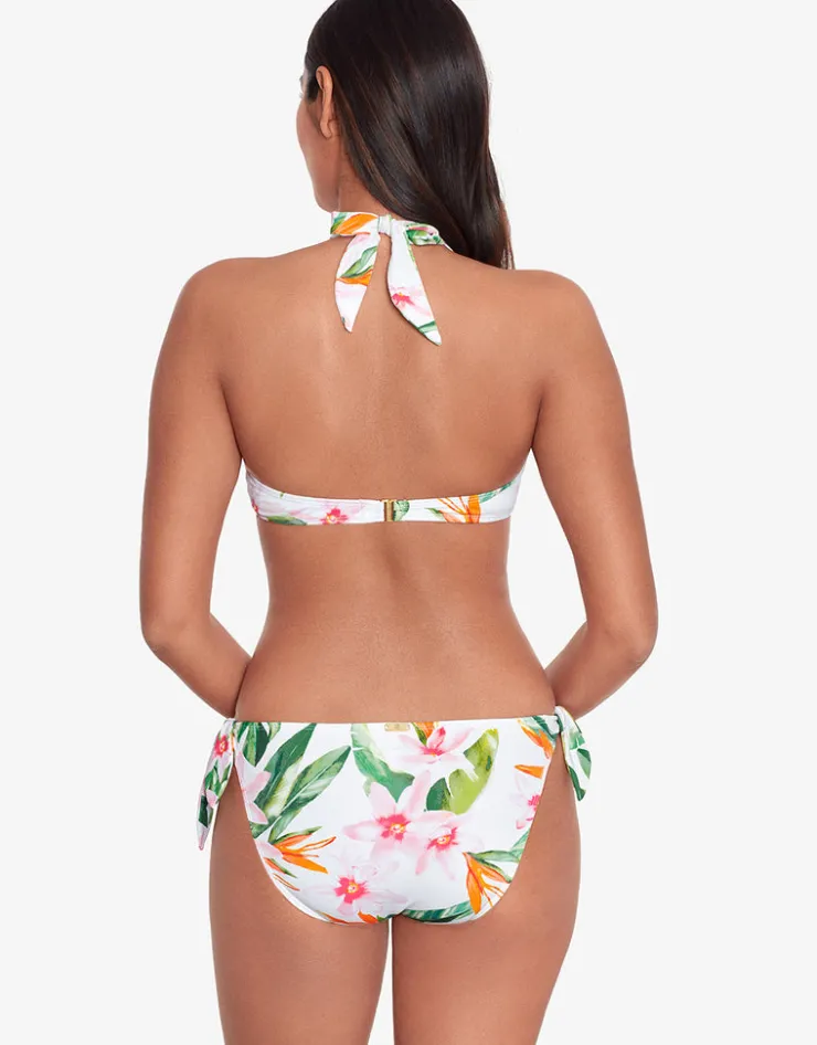 Lauren Ralph Lauren Watercolour Tropical Tie Front Halter Bikini Top - White Multi Outlet