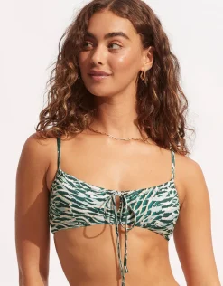 Seafolly Wild at Heart Drawstring Bralette Bikini Top - Evergreen Sale