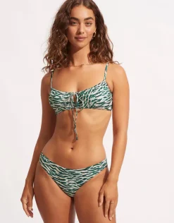 Seafolly Wild at Heart Drawstring Bralette Bikini Top - Evergreen Sale