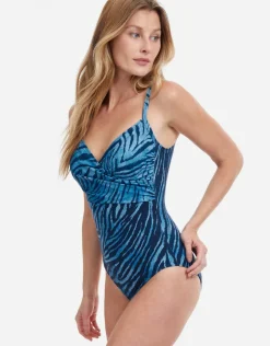 Gottex Wild Life Thin Strap Wrap Swimsuit - Blue Outlet