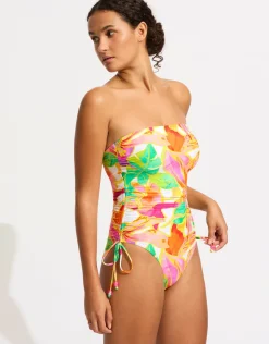 Seafolly Wonderland DD Drawstring Bandeau Swimsuit - Fuchsia Rose Best
